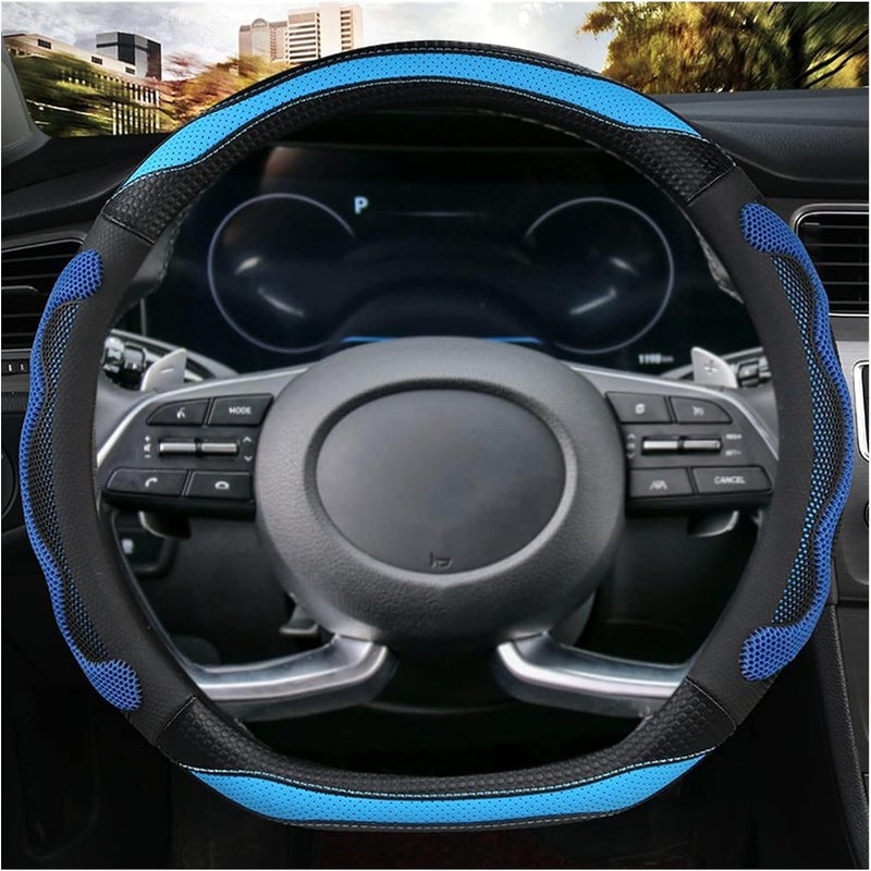 2FY2SW D Cut Steering Wheel Cover - D Shaped Flat Bottom Microfiber Leather Anti-Skid Breathable Fit 14.5"-15" (Blue) - Image 1
